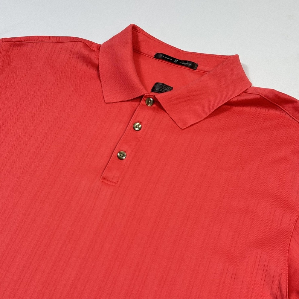 Nike Tiger Woods Polo Shirt Mens XL Salmon Red Stripe Golf Performance Knit